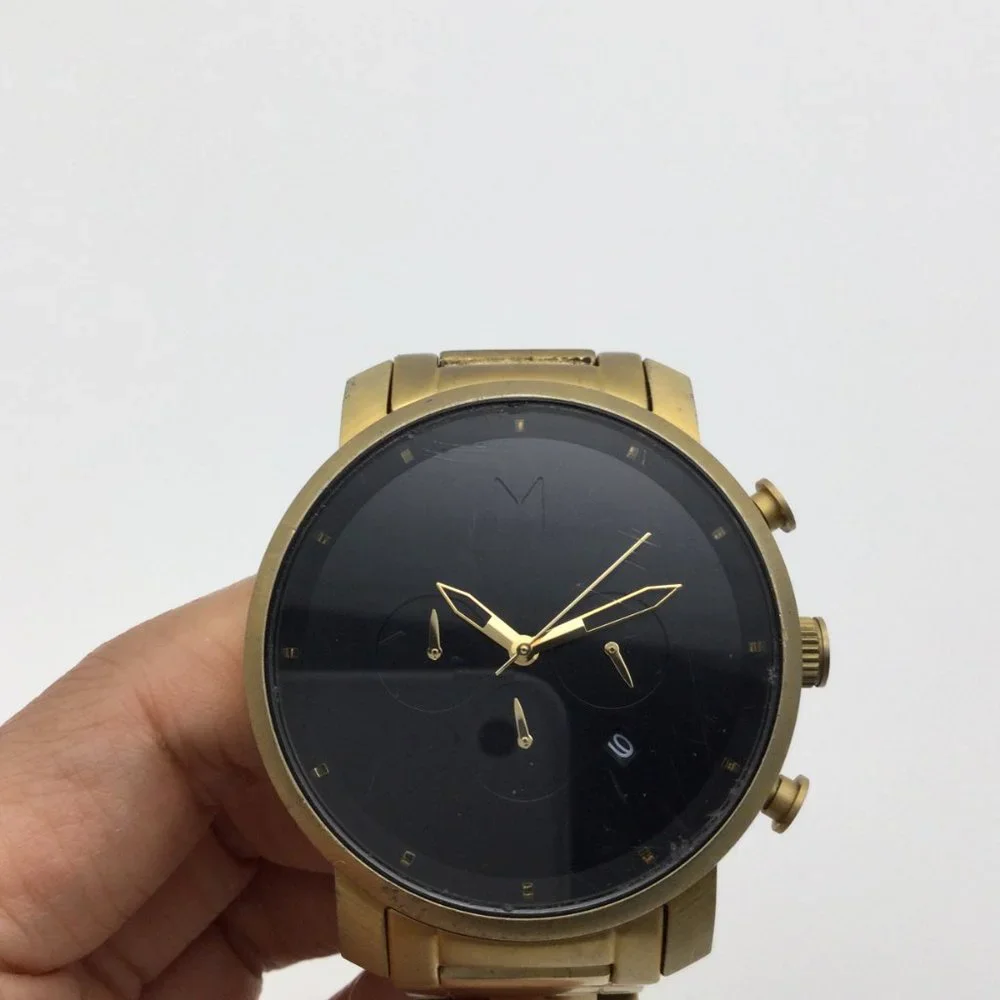 MVMT Gold Chronograph Watch Men 45mm Black Dial New Battery 6.75